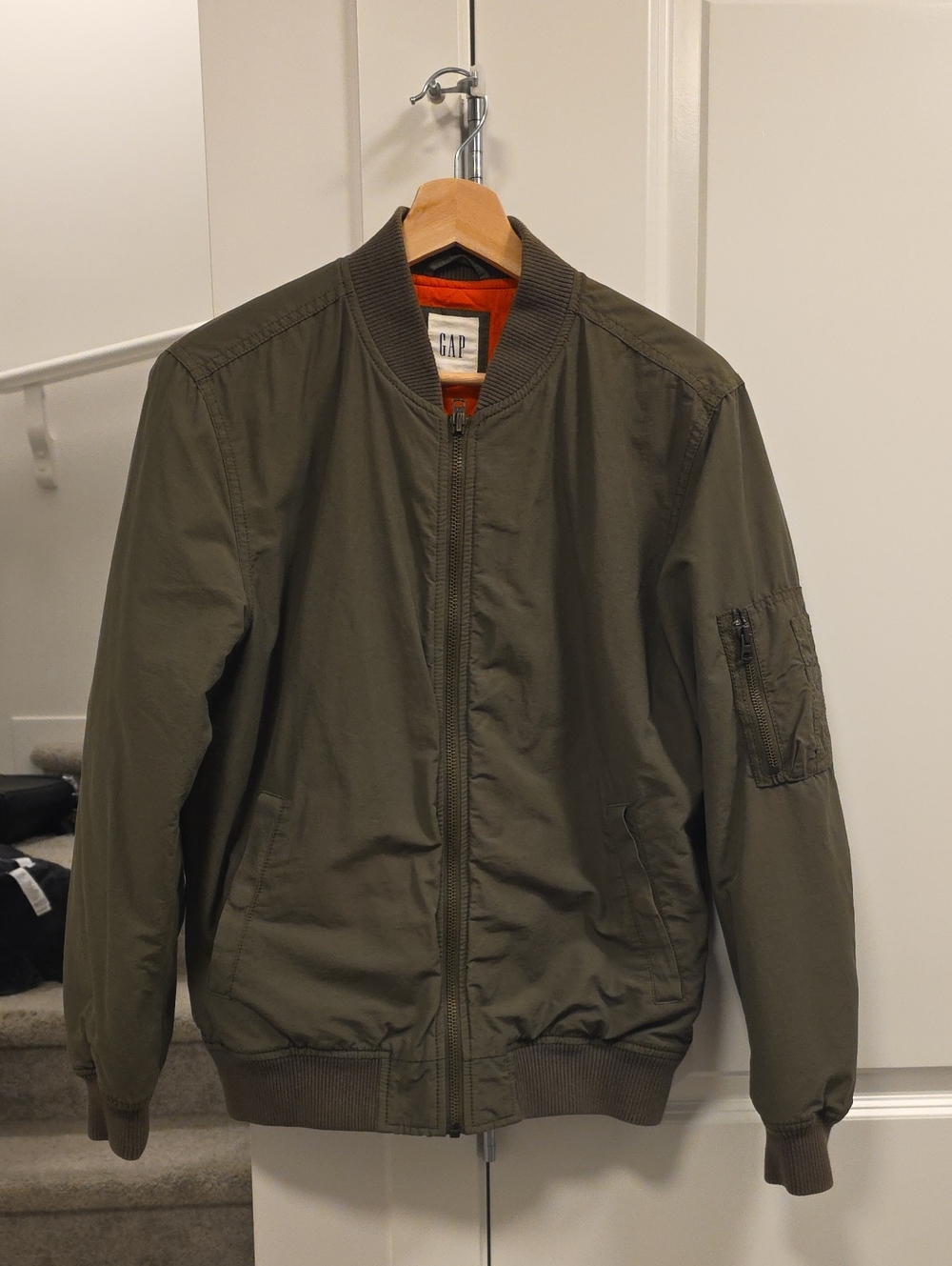 GAP Olive Green Bomber Jacket with Orange Lining